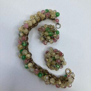 Vtg 1950 glass seed beads Miriam Haskell style earrings bracelet set